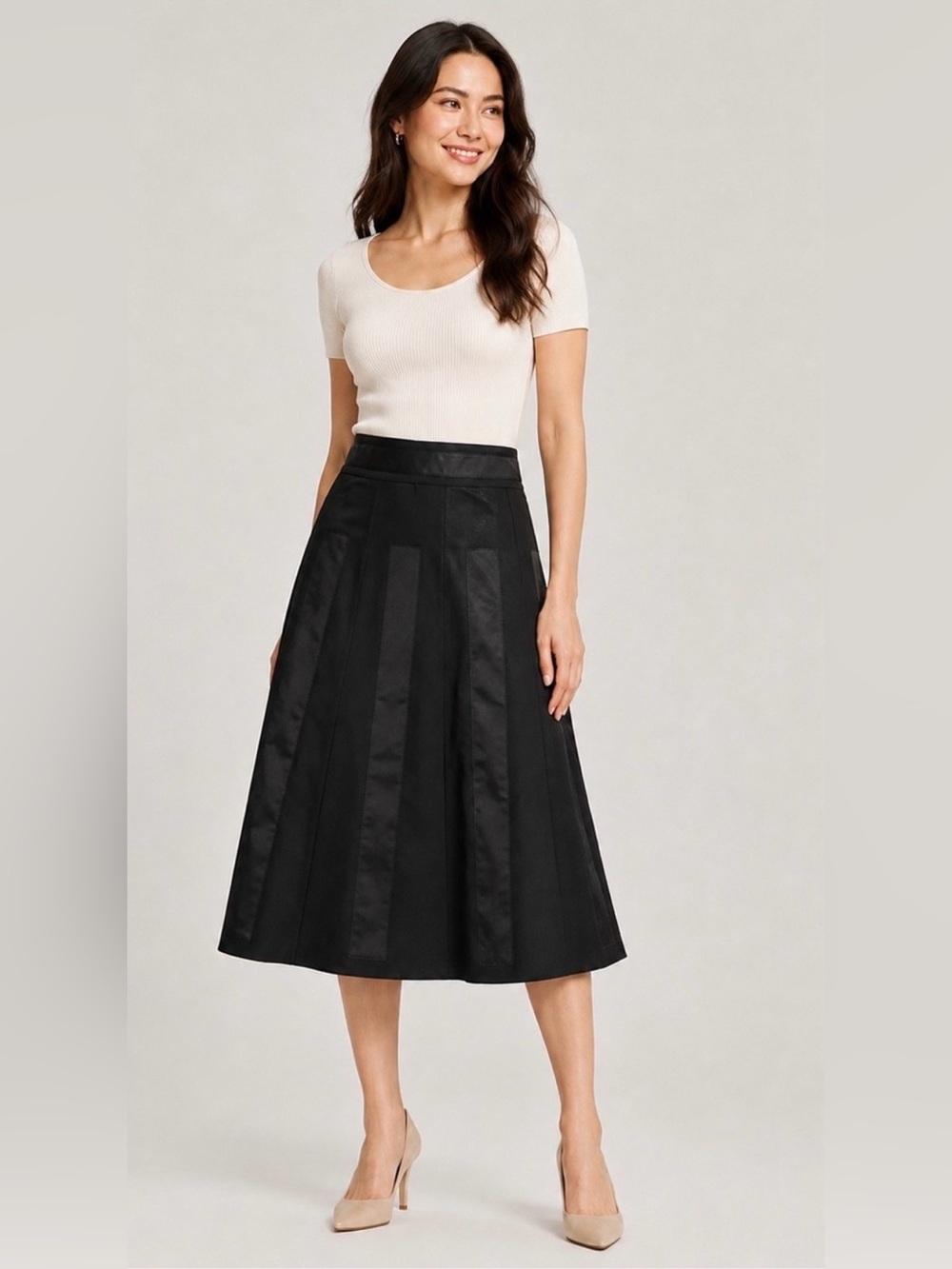 Gerard Darel Black A-Line Skirt with Satin Panels